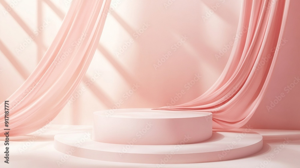 Pink podium with draped fabric and shadows Pink podium with draped fabric and shadows