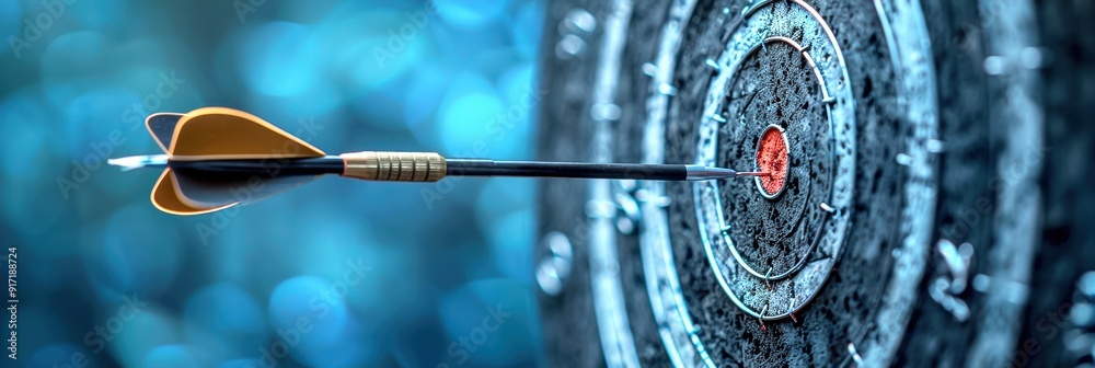 Sharp arrow hitting the bullseye on a dartboard, symbolizing focus ...