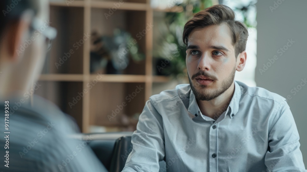 Young professional confidently participating in a job interview. Young professional confidently participating in a job interview.