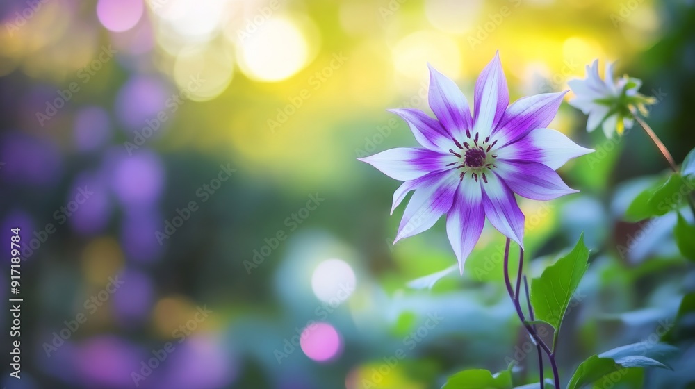Purple and white flower in a sunlit Purple and white flower in a sunlit