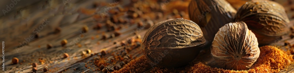 Obraz premium Nutmeg Spice with Mace and Outer Shell