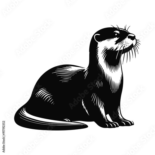 Otter silhouette vector mamal wild  animal black  and white sketch.