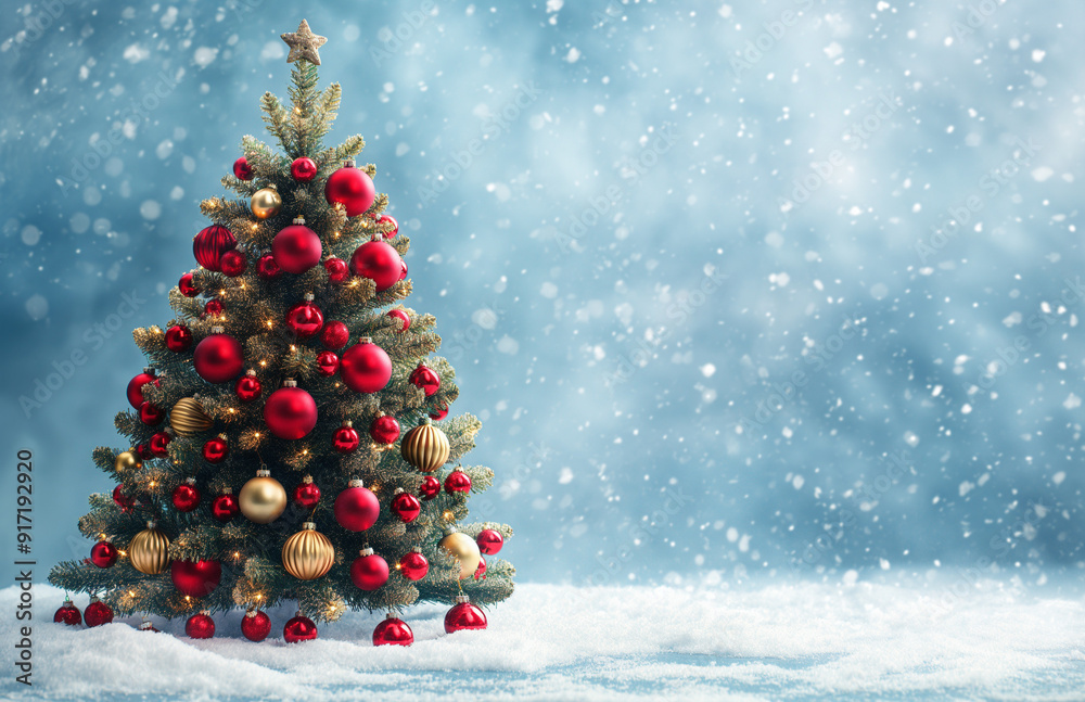 Obraz premium Beautiful Christmas and New Year's background with decorated Christmas tree