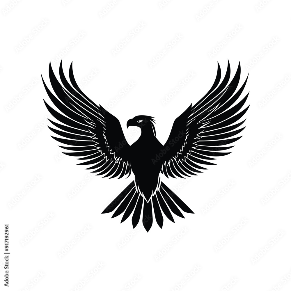 Fototapeta premium Flying falcon bird logo icon vector illustration, soaring eagle vector logo design illustration, black in color and suitable for use as a company logo. High quality illustration, Silhouette on eagle 