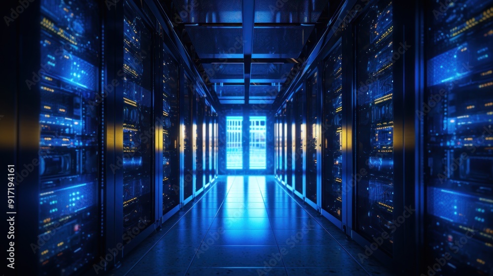 Server Room with Bright Blue Lights Server Room with Bright Blue Lights