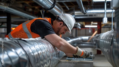 Ductwork being installed as part of HVAC setup