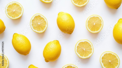 Wallpaper Mural Whole and sliced lemons arranged on a white background in a bright and minimalistic pattern Torontodigital.ca