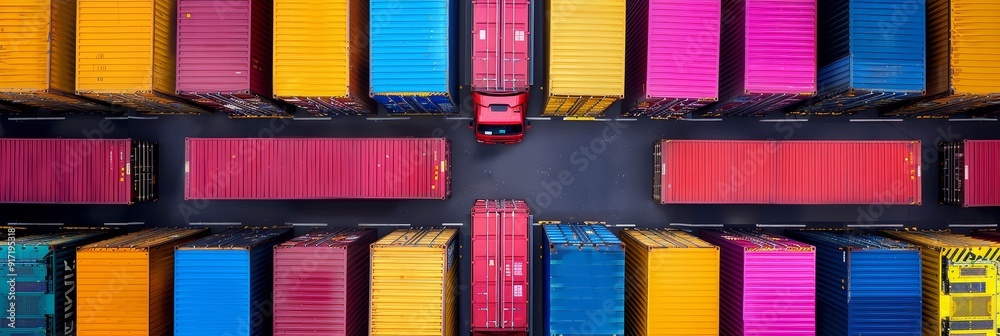 Logistics operations artfully arranged, vibrant color palette, trucks and containers aligned symmetrically, clean work background with ample copy space, sleek wallpaper graphics featuring shipping rou Logistics operations artfully arranged, vibrant color palette, trucks and containers aligned symmetrically, clean work background with ample copy space, sleek wallpaper graphics featuring shipping rou