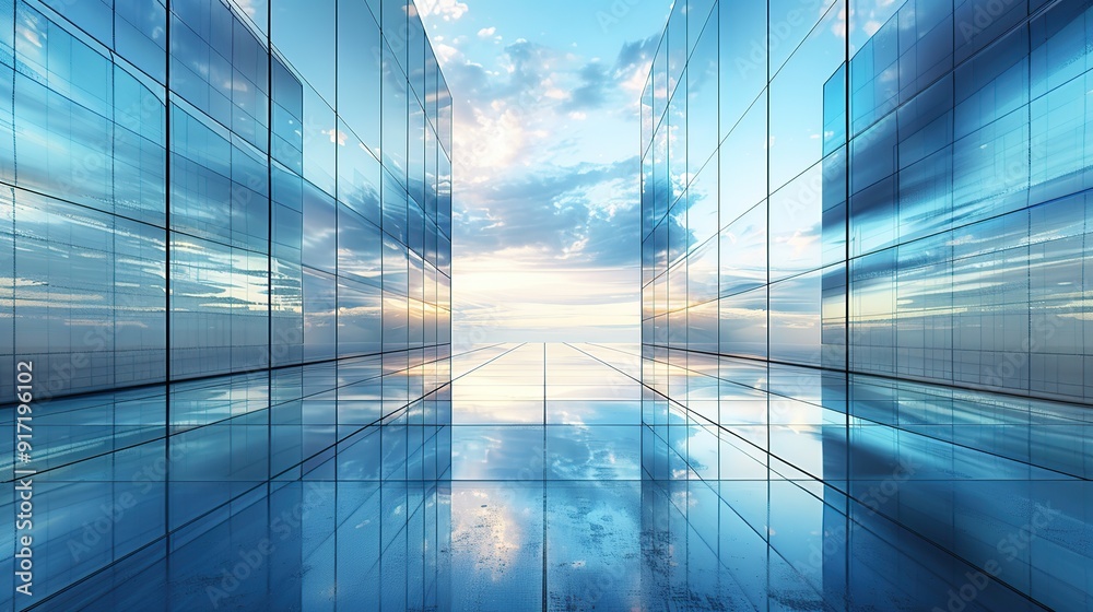 Glass Facade of a Modern Building Reflecting the Sky