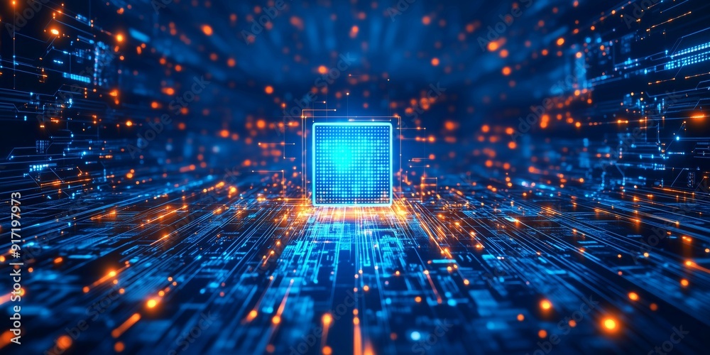  Abstract blue background with digital circuit design, perfect for technology-themed projects and futuristic digital art.