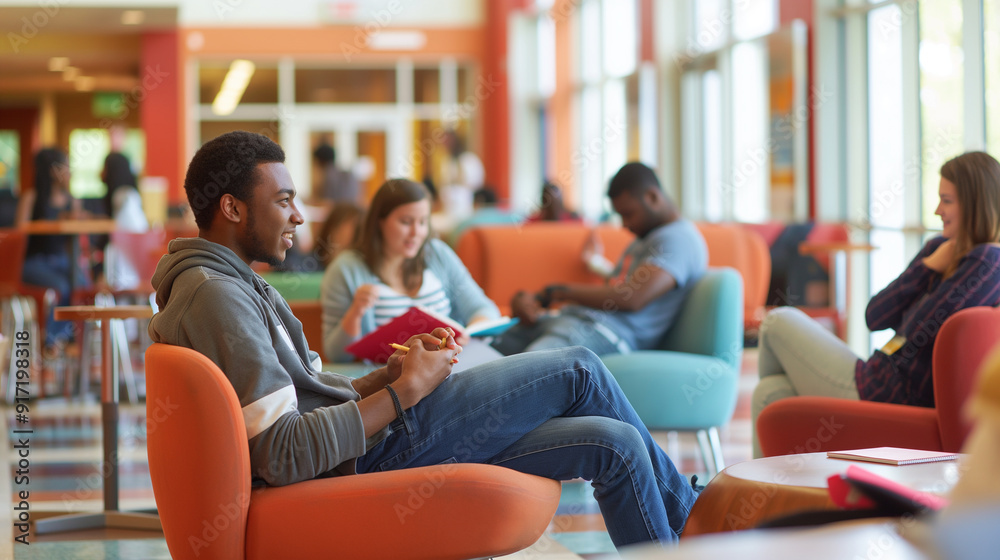Study Break: Students relaxing in a common area or caf� on campus with space for study tips or quotes Study Break: Students relaxing in a common area or caf� on campus with space for study tips or quotes