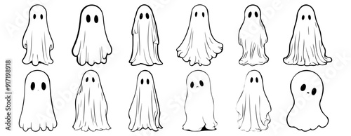 Ghost silhouettes set, pack of vector silhouette design, isolated background