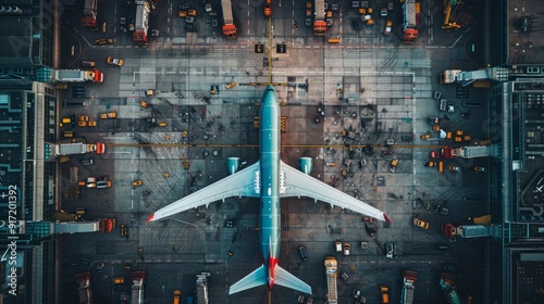 A snapshot of the aviation industry in crisis: rows of passenger airplanes parked idle on an aerodrome's tarmac. photo