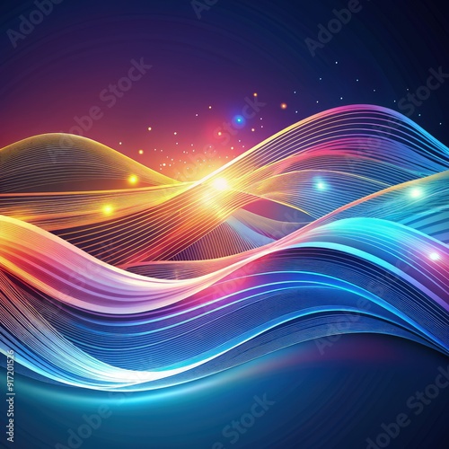 Abstract background featuring flowing waves with vibrant colors and sparkling light effects, creating a dynamic visual experience. Generative AI