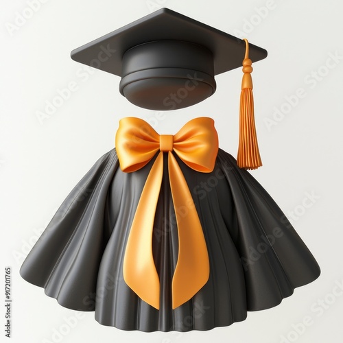 Graduation Cap, Gown, and Bow 3D Render