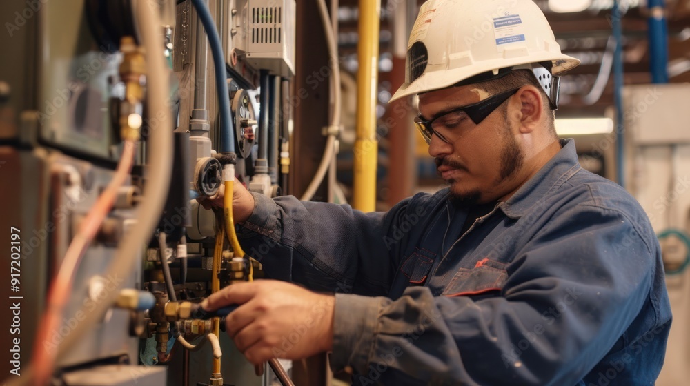 Technician performing routine maintenance on HVAC system Technician performing routine maintenance on HVAC system