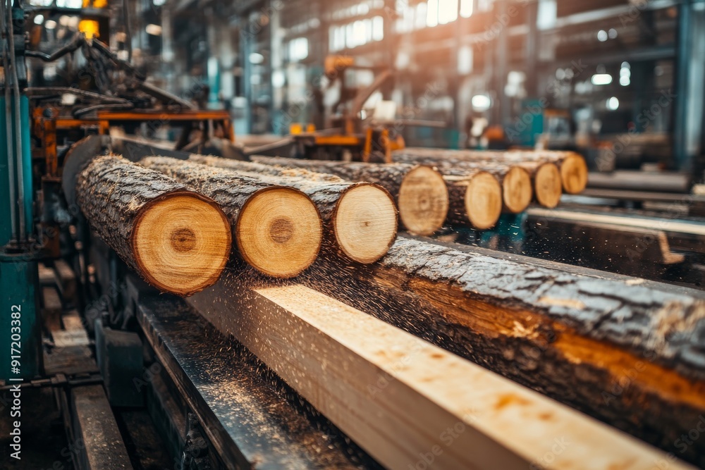 Fototapeta premium a lumber mill in action with logs being cut