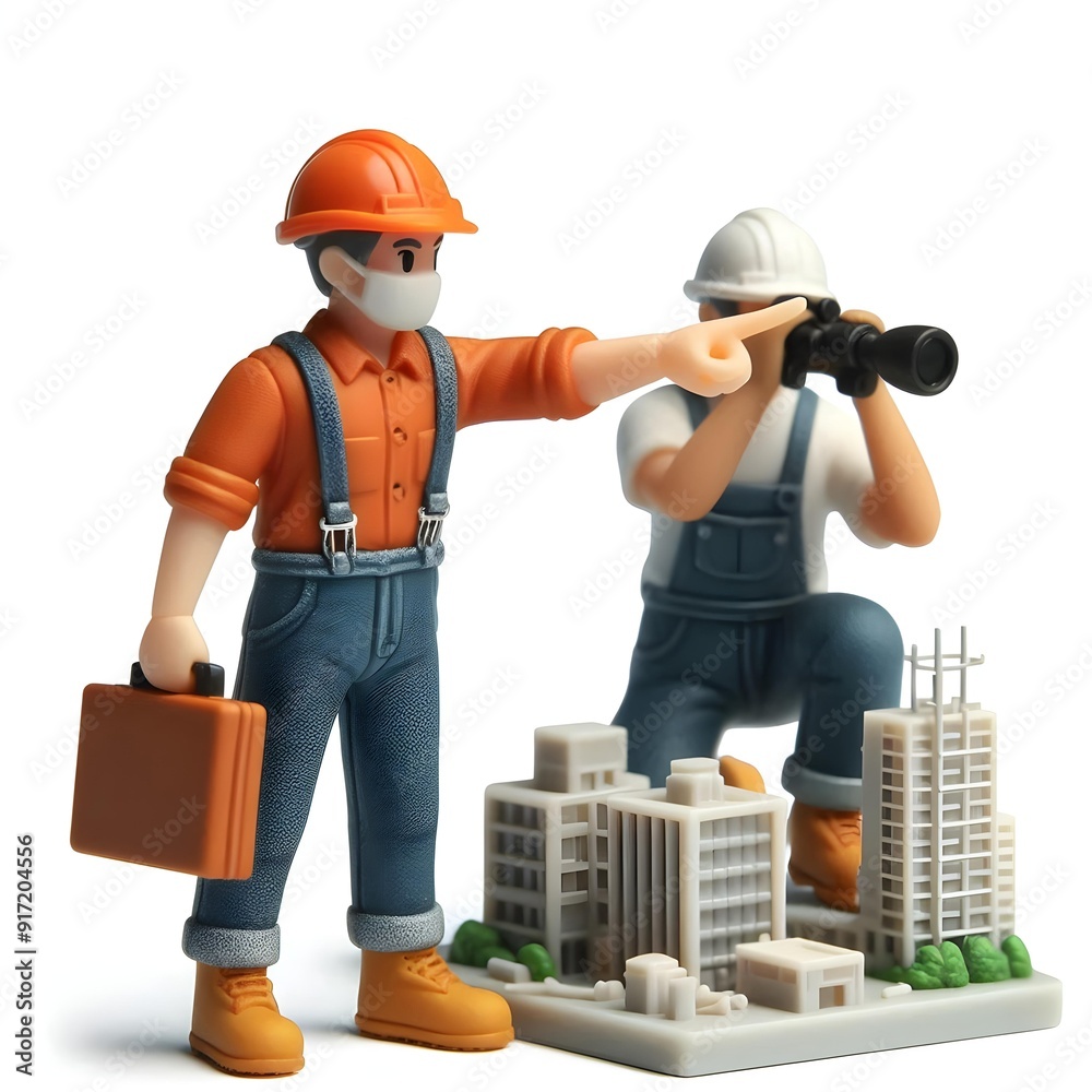 Mini Engineer in Pointing Pose: Art Illustration on White Background for Flyers Mini Engineer in Pointing Pose: Art Illustration on White Background for Flyers