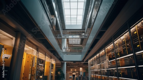 Modern Library Interior with Skylight and Storage