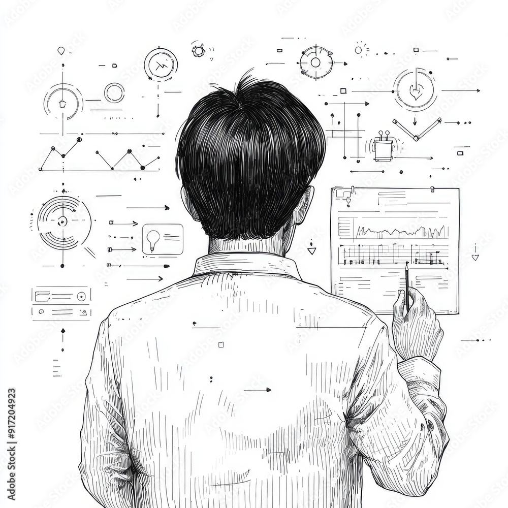 Businessman Analyzing Data on a Whiteboard Businessman Analyzing Data on a Whiteboard