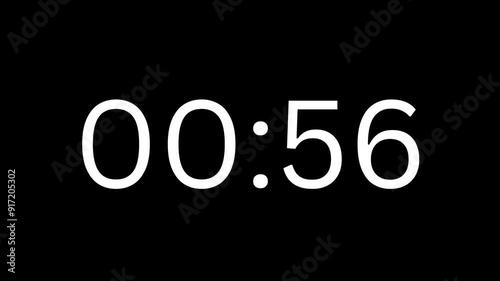 Countdown timer one minute animation. Countdown from 60 to 0 seconds. Clock 60 Second countdown animation for offers and virtual events. countdown Animation on black background with alpha channel