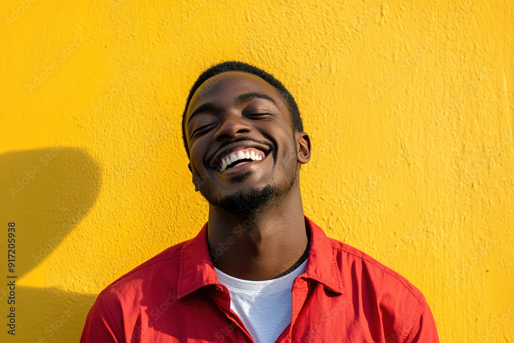 Cinematic Headshot of a Black Man with a Radiant Smile, Sunlit Face, Wearing a Red Shirt Over a White T-Shirt, Set Against a Yellow Wall
Cinematic Headshot of a Black Man with a Radiant Smile, Sunlit Face, Wearing a Red Shirt Over a White T-Shirt, Set Against a Yellow Wall
