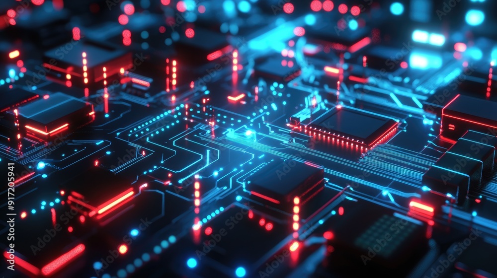 Glowing digital circuit board with cyber effects Glowing digital circuit board with cyber effects