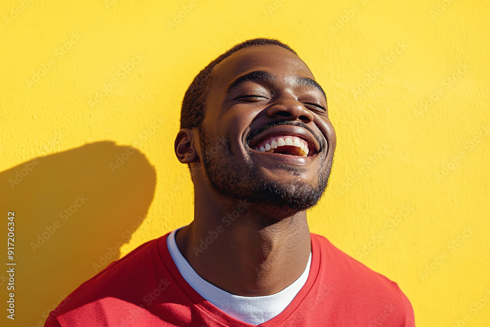 Cinematic Headshot of a Black Man with a Radiant Smile, Sunlit Face, Wearing a Red Shirt Over a White T-Shirt, Set Against a Yellow Wall
Cinematic Headshot of a Black Man with a Radiant Smile, Sunlit Face, Wearing a Red Shirt Over a White T-Shirt, Set Against a Yellow Wall