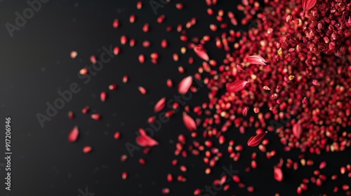 Dynamic Amaranth Seeds Splash in Mid-Air on Black Background