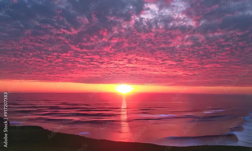 A breathtaking sunset over the ocean with vibrant colors and calm waves A breathtaking sunset over the ocean with vibrant colors and calm waves