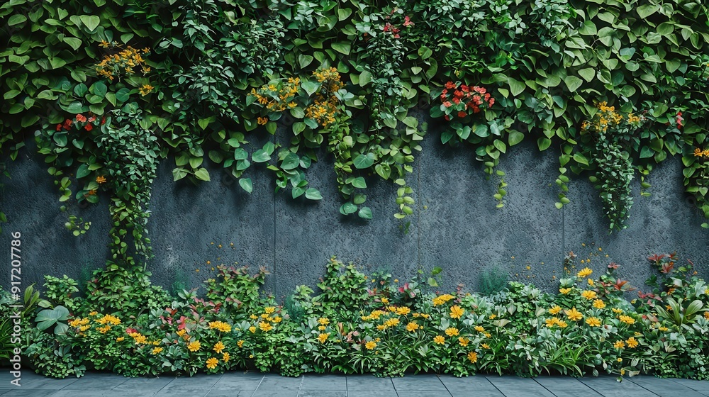 Naklejka premium Showcase a living wall filled with meadow plants in an urban setting
