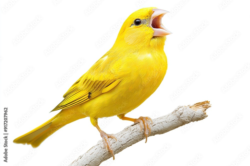 Canary perched and singing isolated on a white background Canary perched and singing isolated on a white background