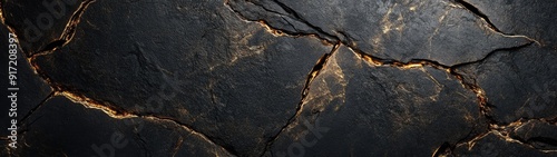 Super Ultrawide Rough Dark Black Stone Rock Texture With Gold Veins Backdrop