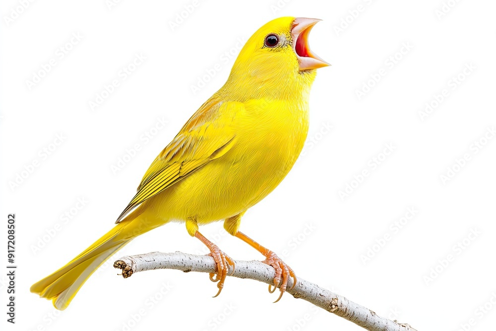 Canary perched and singing isolated on a white background Canary perched and singing isolated on a white background