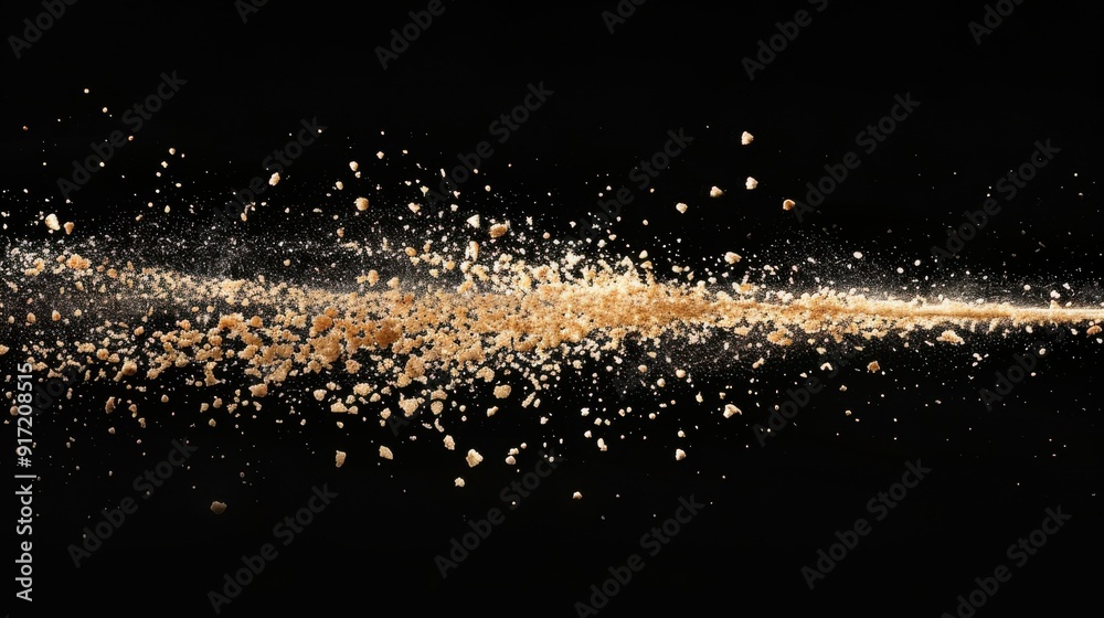 Fototapeta premium Sand Particles in Linear Splash Effect on Black Background