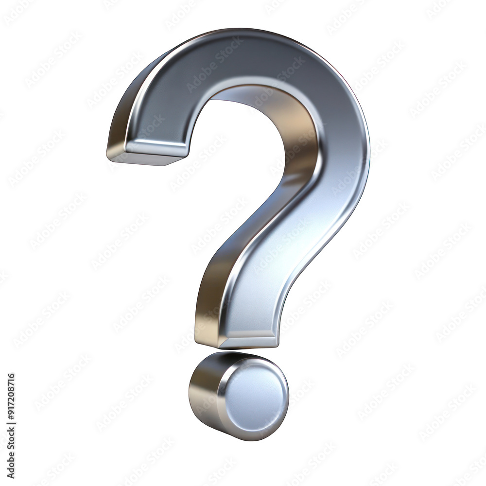 A silver question mark on transparent background A silver question mark on transparent background