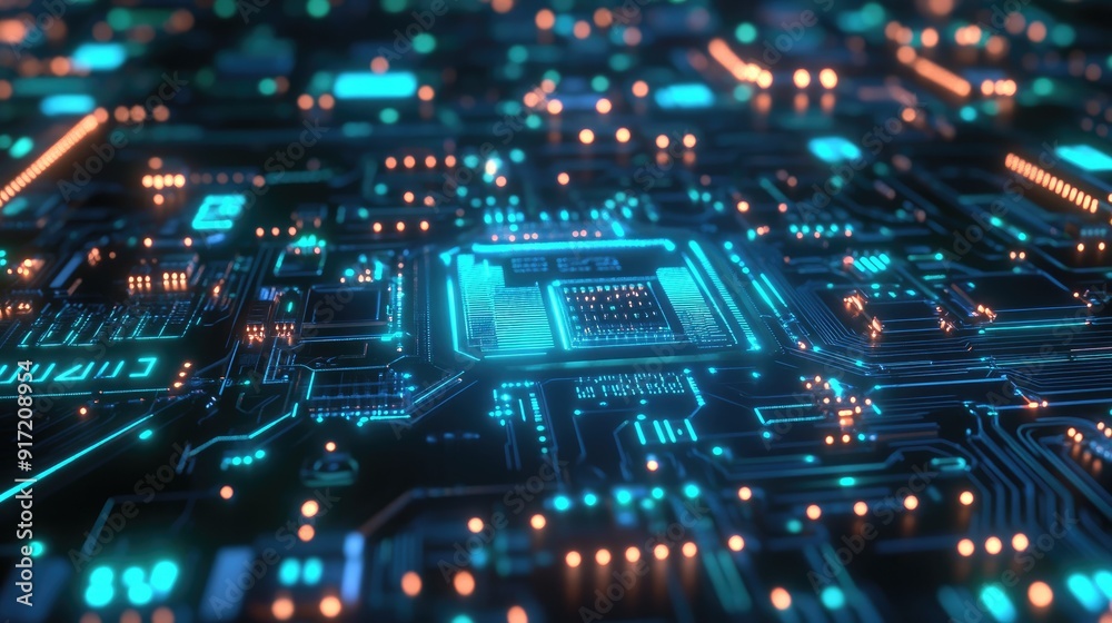 Glowing digital circuit board with cyber effects Glowing digital circuit board with cyber effects