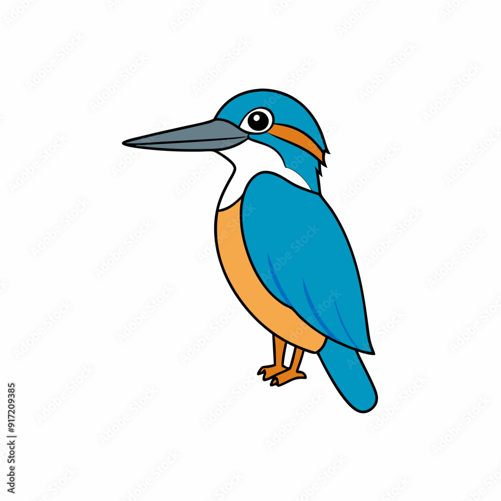 Fototapeta premium Kingfisher isolated on white background, Kingfisher vector illustration, bird on a branch vector art, Kingfisher silhouette, bird vector icon, Kingfisher on a branch line art, eps
