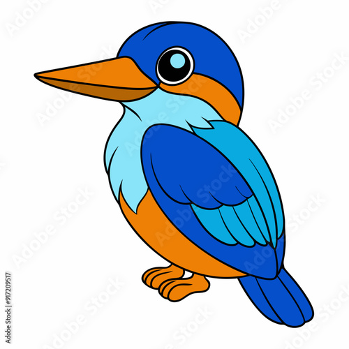 Kingfisher isolated on white background, Kingfisher vector illustration, bird on a branch vector art, Kingfisher silhouette, bird vector icon, Kingfisher on a branch line art, eps