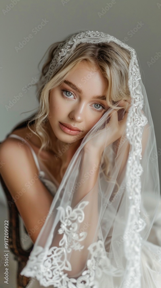 A woman is wearing a white veil and sitting on a chair A woman is wearing a white veil and sitting on a chair