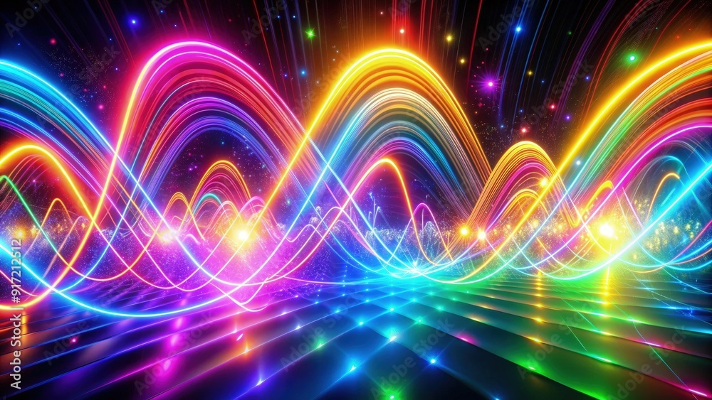 A vibrant display of pulsating neon lights swirling in rhythmic patterns at a lively night event. Generative AI A vibrant display of pulsating neon lights swirling in rhythmic patterns at a lively night event. Generative AI