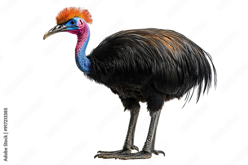 Obraz premium Cassowary standing and preening isolated on a white background