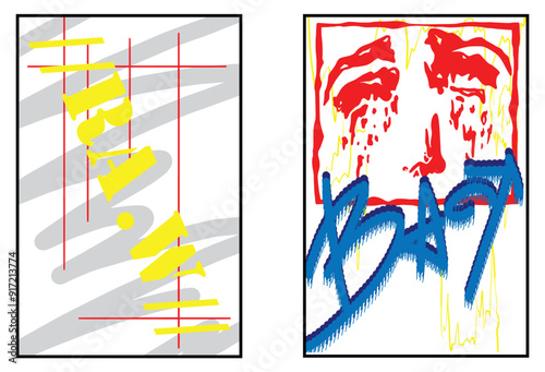 Tableau sur toile Graffiti poster or flyer design templates with colorful tags, grunge, scribblers and throw-up