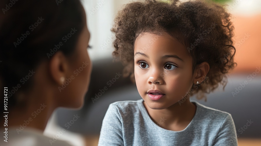 Child and parent engaging in a heartfelt conversation, showcasing emotional connection and attentive interaction Child and parent engaging in a heartfelt conversation, showcasing emotional connection and attentive interaction