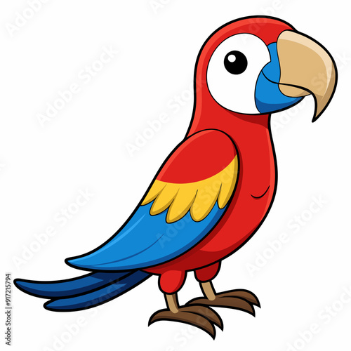 Macaw isolated on white background, Macaw vector illustration, bird on a branch vector art, Macaw silhouette, bird vector icon, Macaw on a branch line art, eps