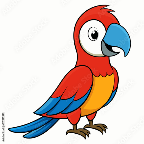 Macaw isolated on white background, Macaw vector illustration, bird on a branch vector art, Macaw silhouette, bird vector icon, Macaw on a branch line art, eps