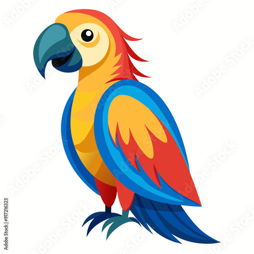 Macaw isolated on white background, Macaw vector illustration, bird on a branch vector art, Macaw silhouette, bird vector icon, Macaw on a branch line art, eps photo