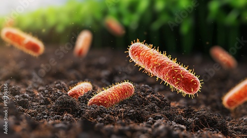 Microorganisms breaking down organic matter in soil a dynamic representation of the ecological role of bacteria photo