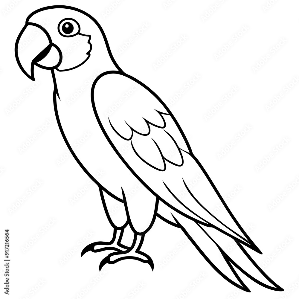 Fototapeta premium Macaw isolated on white background, Macaw vector illustration, bird on a branch vector art, Macaw silhouette, bird vector icon, Macaw on a branch line art, eps