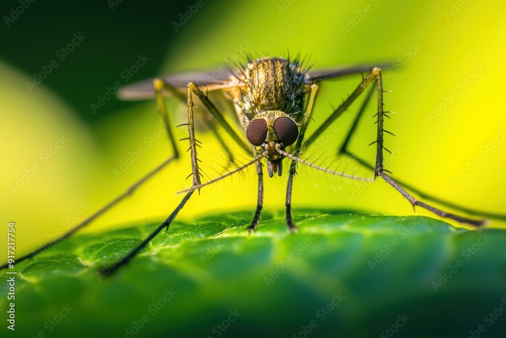 Macro shot of mosquito on green leaf Macro shot of mosquito on green leaf